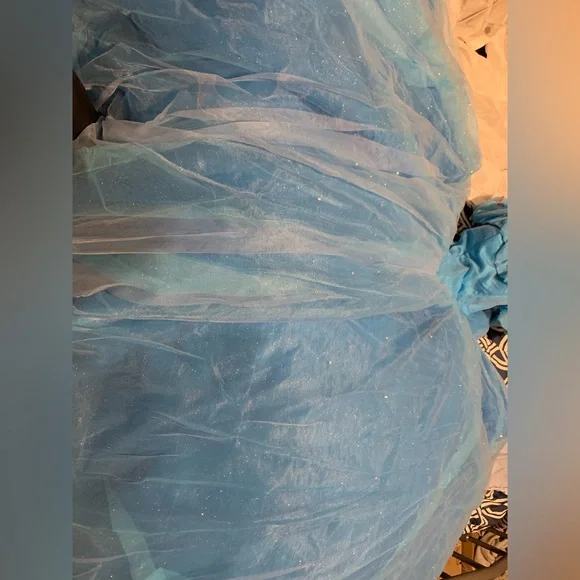 Cinderella dress worn once, color blue, size large, hoop skirt, corset is laceup - Picture 5 of 7